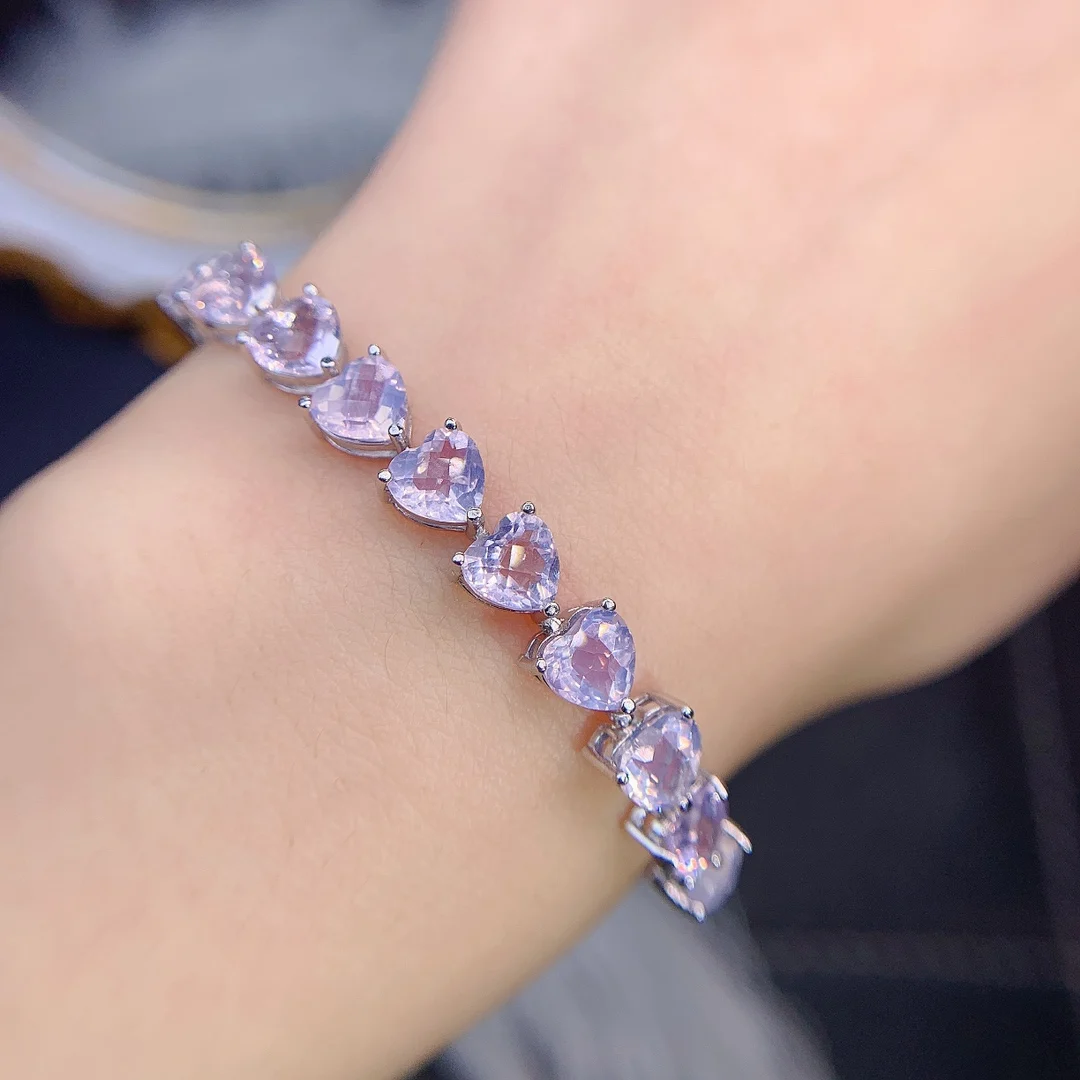 

Natural Lavender Amethyst Bracelet Sterling Silver 925 Lavender Quartz Heart Bracelet Tennis Lavender Bracelet For Women