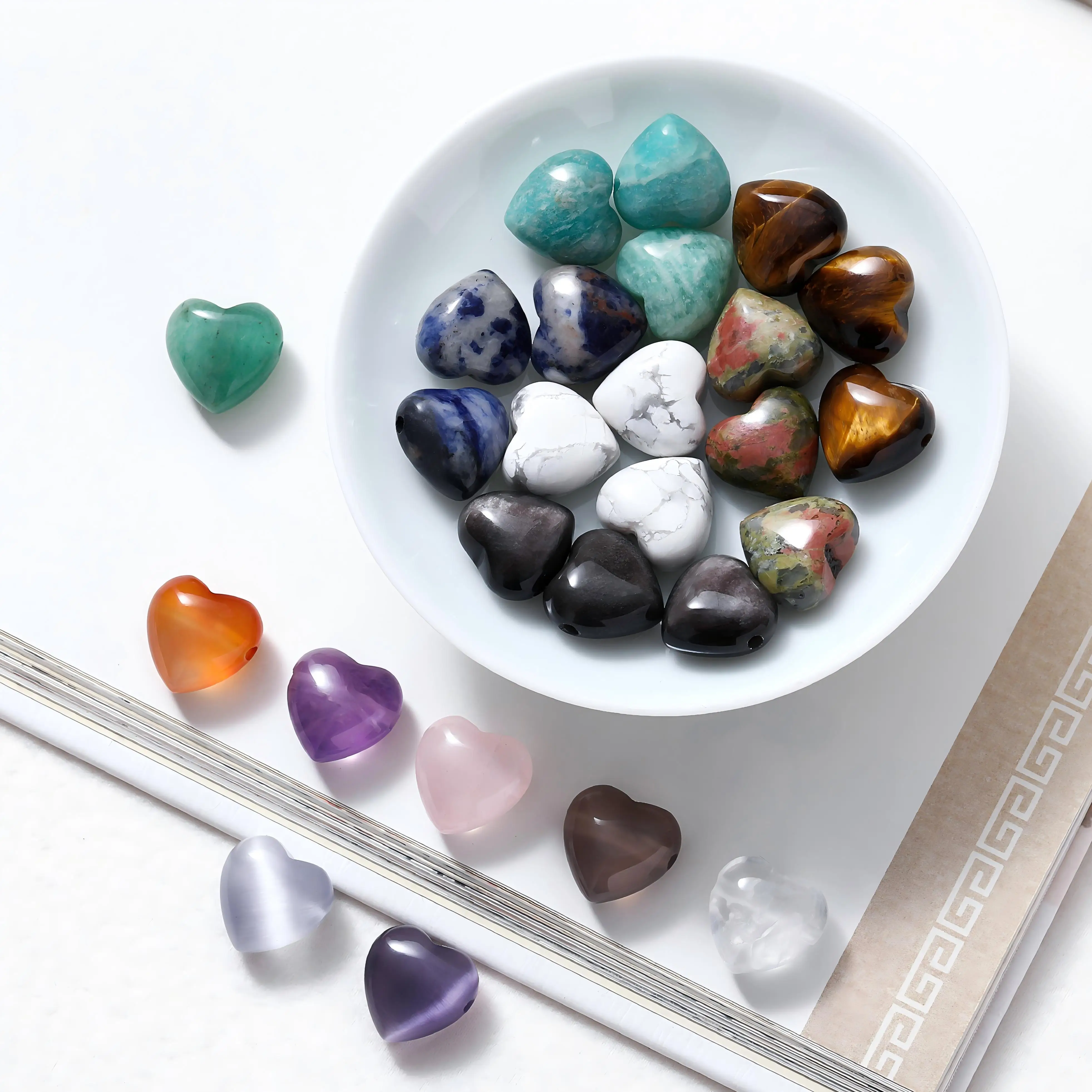 5 Stück/Set 15mm Naturstein Herzförmige Perlen aus Jaspis, Kristall, Amethyst mit Horizontalloch für DIY Schmuckherstellung Anhänger – Detail 5
