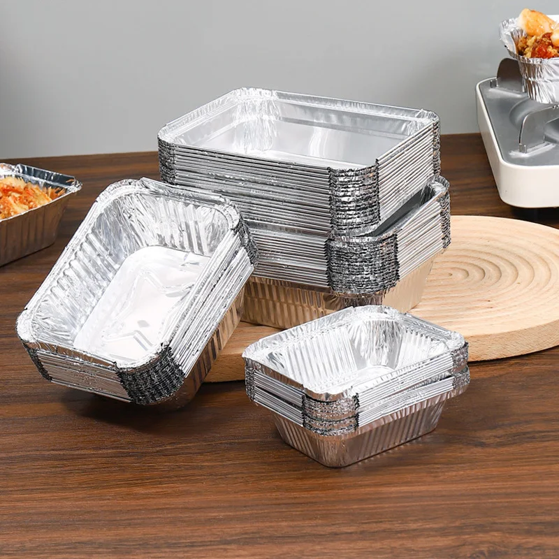 10pcs Rectangular Tin Foil Tray AirFryer Disposable Food Containers Bowls BBQ Take Away Cake Boxes Aluminum Packaging Box