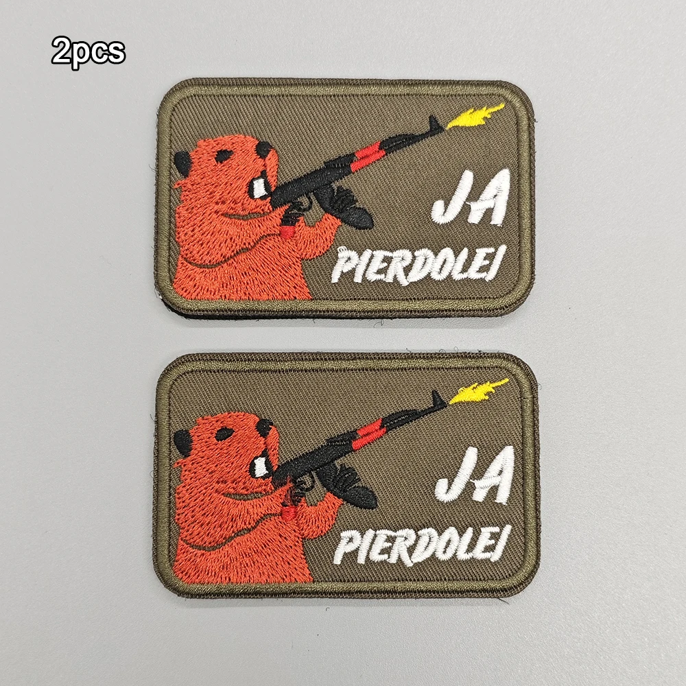 Taktischer Moral-Patch, Wütender Biber mit Pistole & Polnischer Text "JA PIERDOLE" Bestickt mit Klettverschluss für Militärrucksack Weste Hut