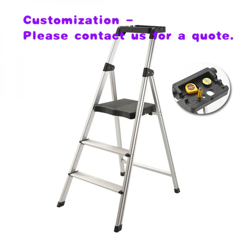 custom.3-Step Foldable Aluminum EN131 Certified Household Ladder 150kg Load Capacity Outdoor Applicable Domestic Ladders Plastic