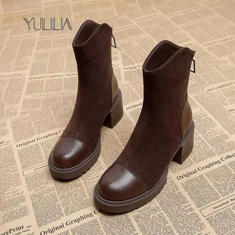 

YULILIA Trendy Sexy Suede Flat Booties For Woman Short Boots Women's Booties Woman Ankle Boots Short Boots Lady Nightclub Girl