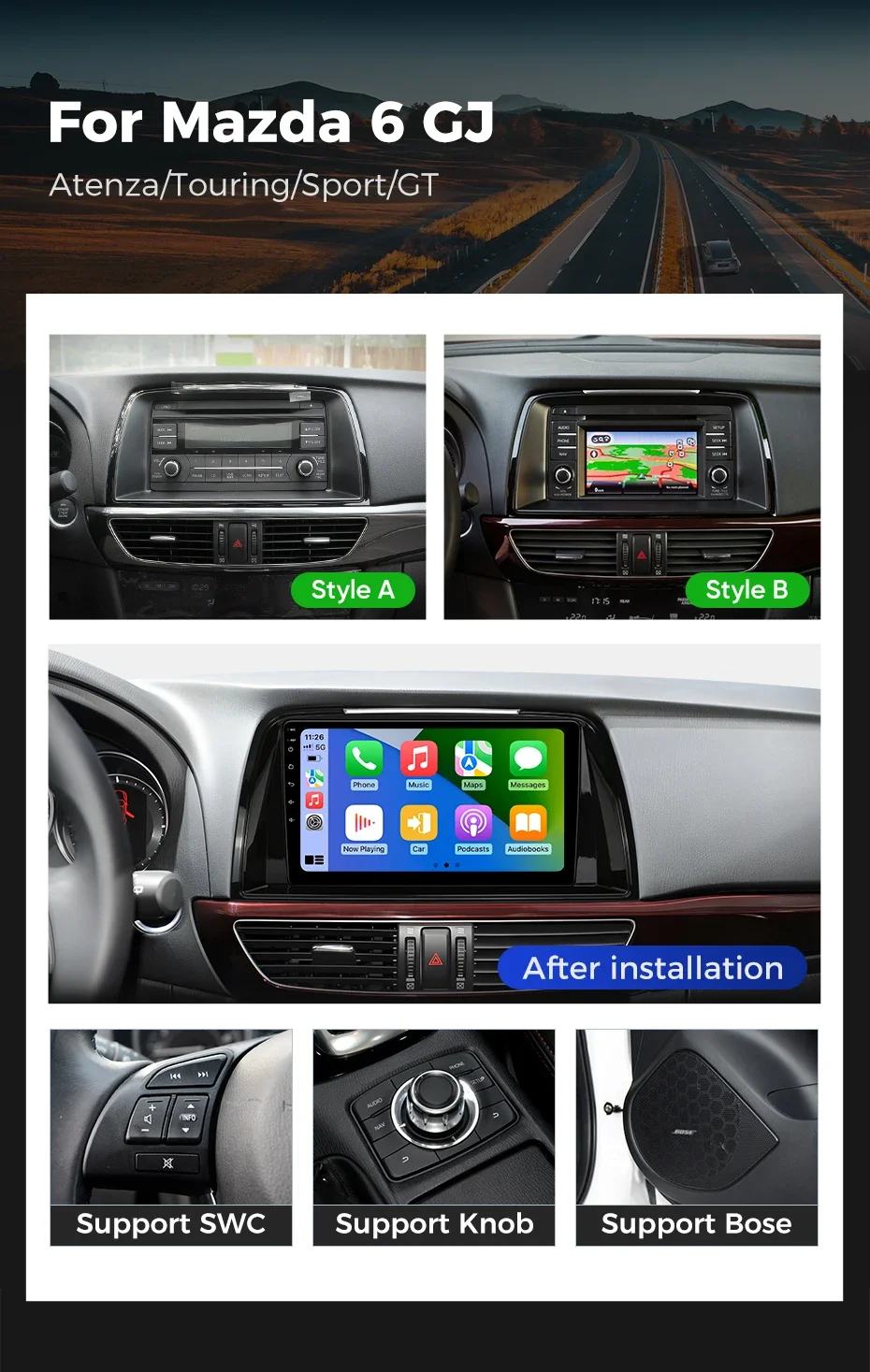 Android 14 For Mazda 6 GJ Atenza 2012 2013 2014 2015 2016 2017 Carplay Auto Car Multimedia All-in-one Car Radio Video Player GPS