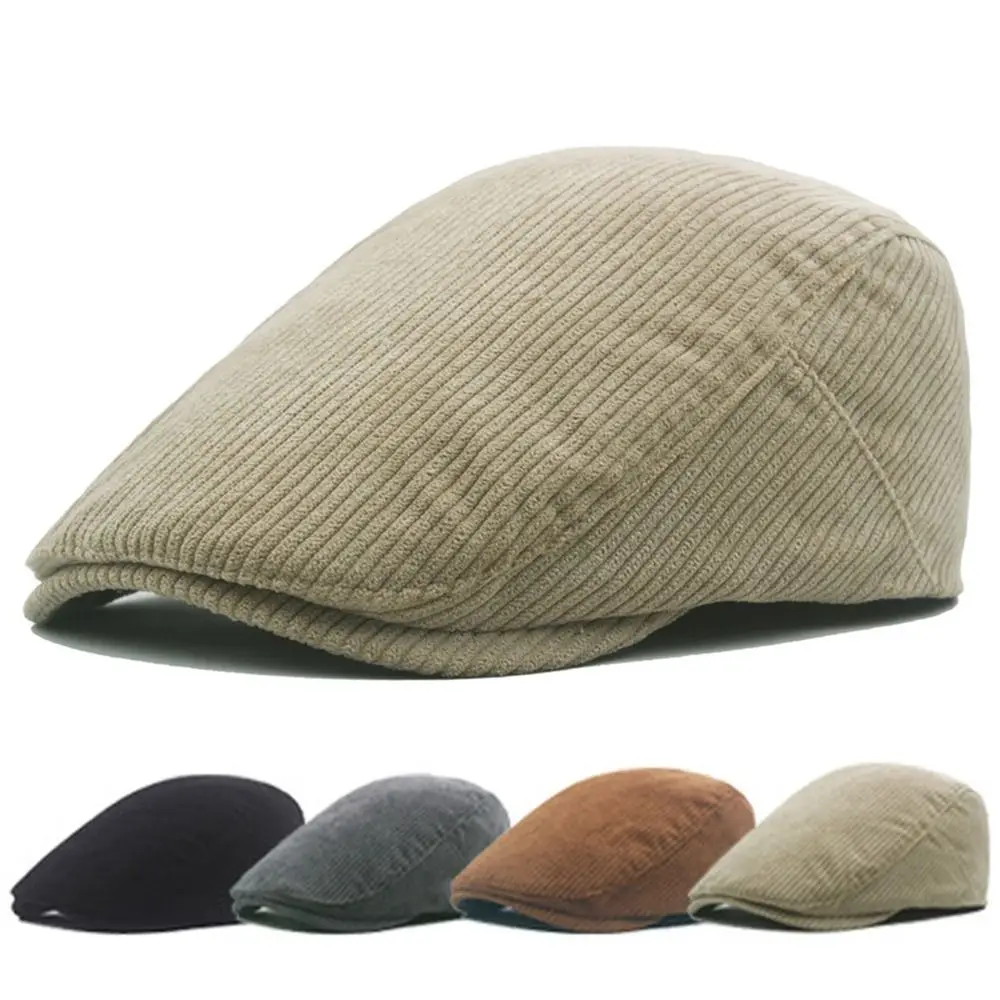 Retro Solid Color Corduroy Beret Hat Adjustable Big Size Ivy Cap Vintage Style Women's Flat Hat Unisex