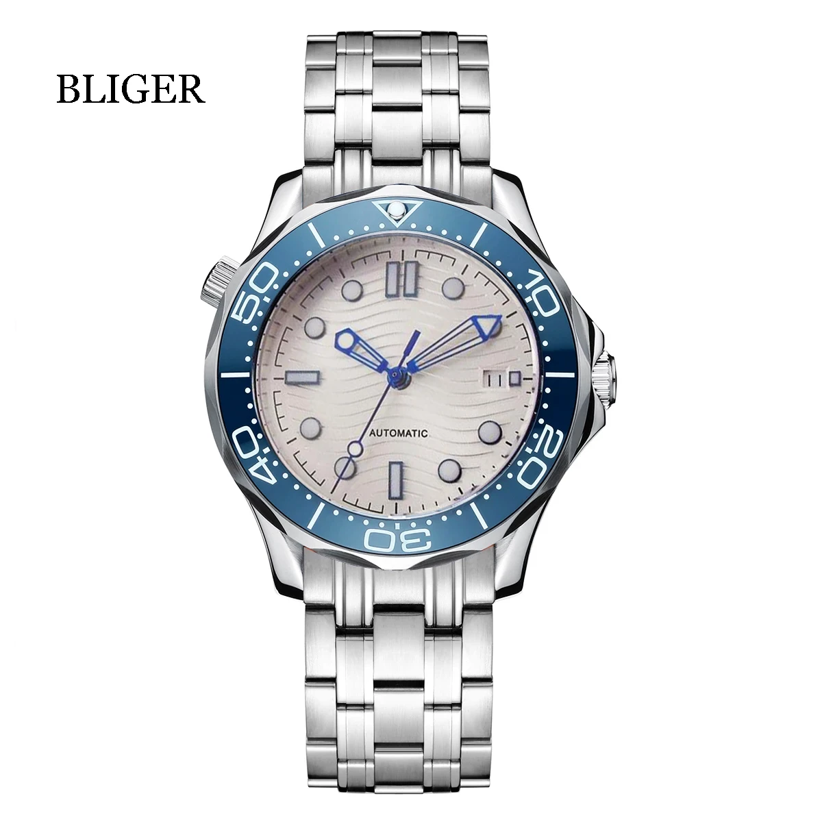

BLIGER 41mm Luxury White NH35A MIYOTA 8215 PT5000 Steel Strap Screw Crown Mechanical Watch Men Sapphire Crystal Blue Hand