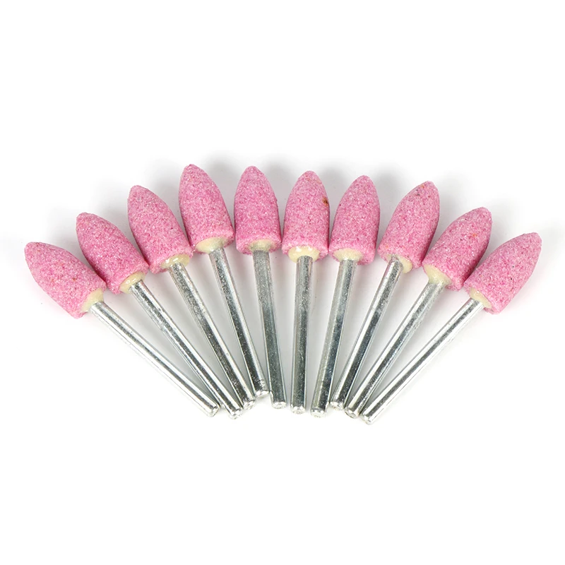 HOT 10Pcs Abrasive Mounted Stone For Dremel Accessories Grinding Stone Wheel Head For Dremel Rotary Tools Bullet-Shape Pink