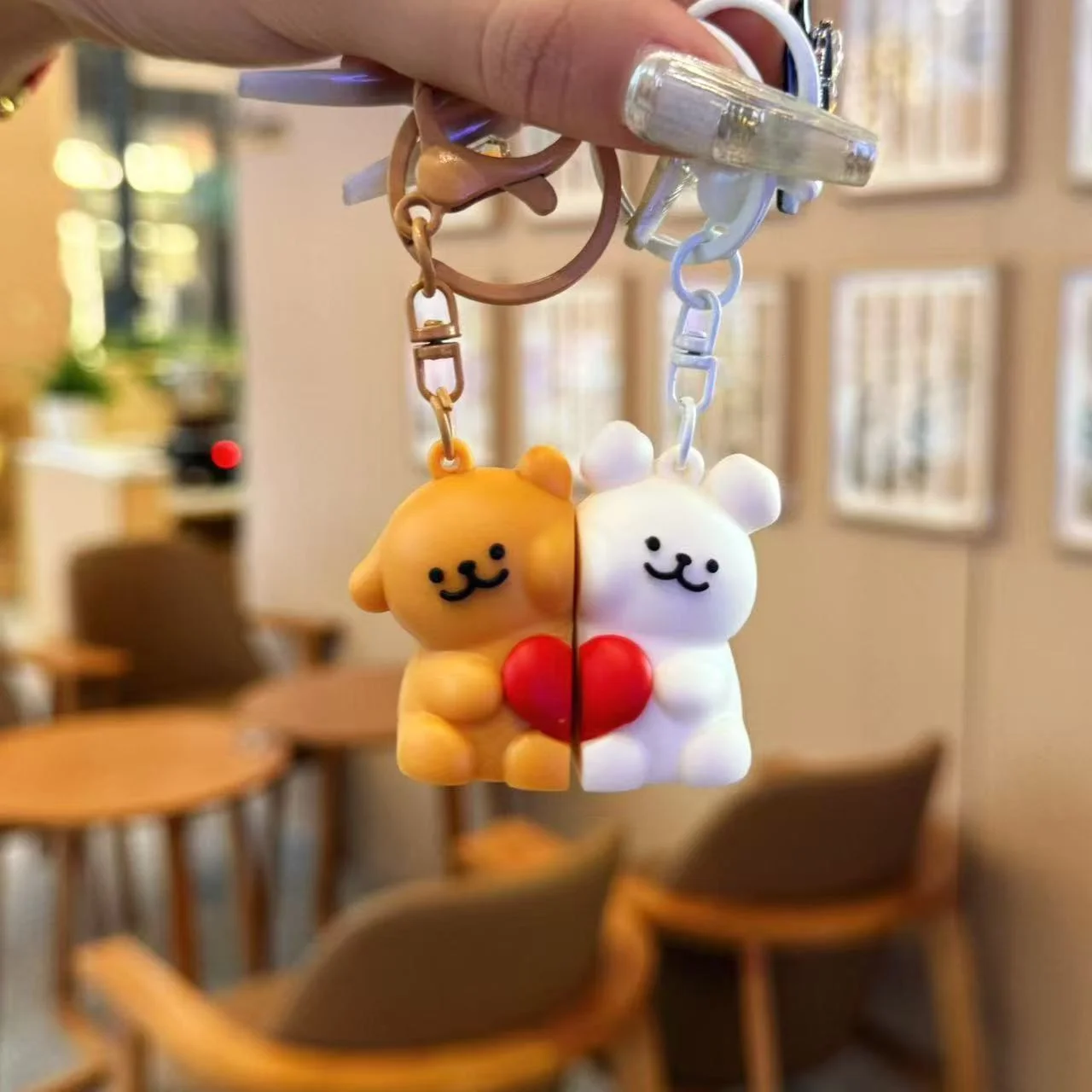 زوجين المغناطيسي جرو المفاتيح 2 قطعة لا تترك قبلة الكلب حلقة رئيسية لطيف حقيبة بنقوش كرتونية قلادة سحر هدية لعشاق الأصدقاء