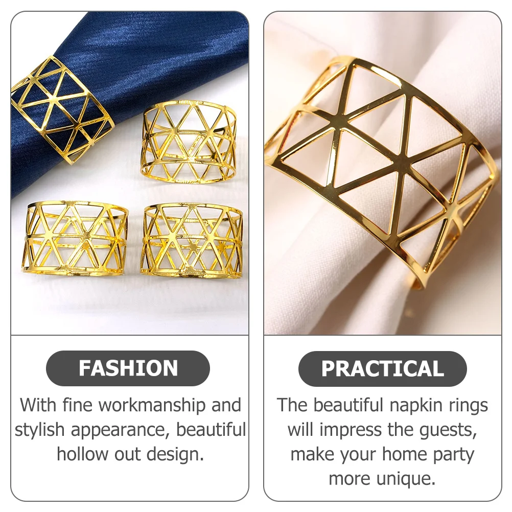 

6Pcs Napkin Ring Decor Hollow Out Metal Napkin Ring Elegant Table Decoration for Party Supplies Hotel Restaurant Gathering