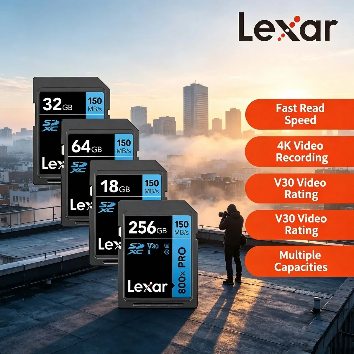 Lexar 800x PRO V30 SDXC 64GB 128GB 256GB UHS-I Memory Card V10 SDHC 32GB Flash Card Max 150Mb/s 4k Video SD Card for Camera