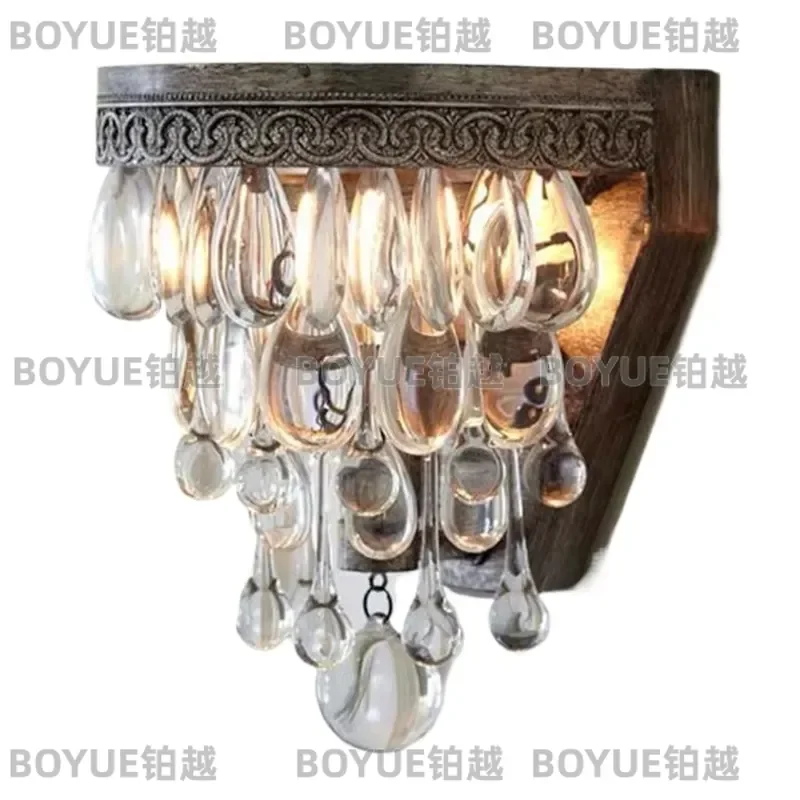 Retro American Country Crystal Wall Sconce Creative Vintage Lighting for Bedroom Bedside Dining Room Hallway Staircase Decor