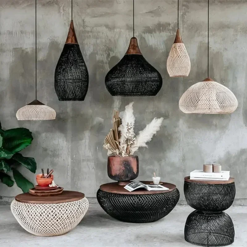 Estilo chinês moderno modesto lâmpadas de teto artesanal rattan lustre cozinha sala de jantar mesa led luz pingente loft casa-appli