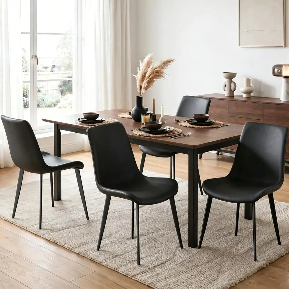 Set of 4 Black PU Leather Dining Chairs with Ergonomic Backrest and Metal Legs for Dining and Living Rooms
