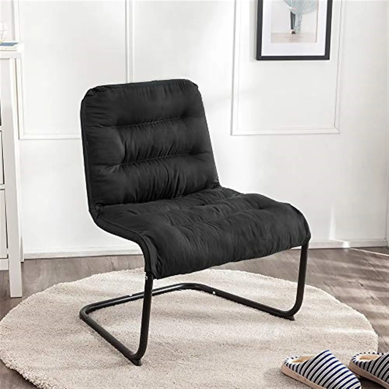 

Upholstered Durable Metal Modern Chair with Soft Cushion, Black - Perfect for THome, Living Room, Apartment, College, Dorms