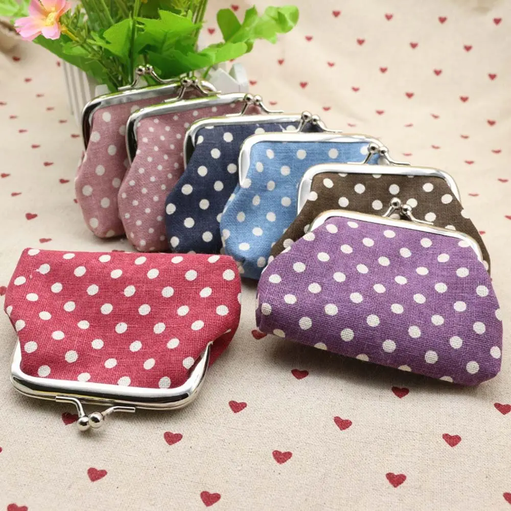 Retro Fashion Dots Canvas Pouch Clutch Change Purse Zipper Small Purse Wallets Linen Coin Purse Korean Money Bag Coin Bag