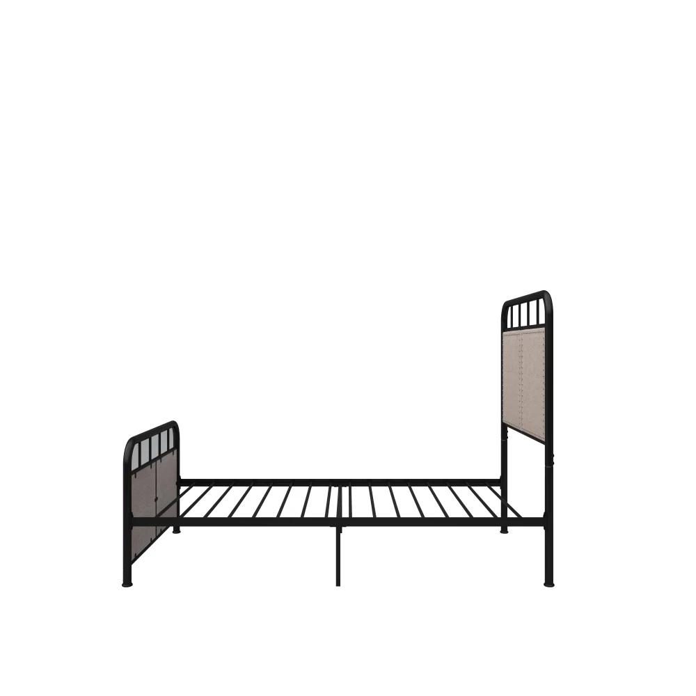 Twin Size Linen Upholstered Platform Metal Bed Frame with  fabric Headboard and Footboard