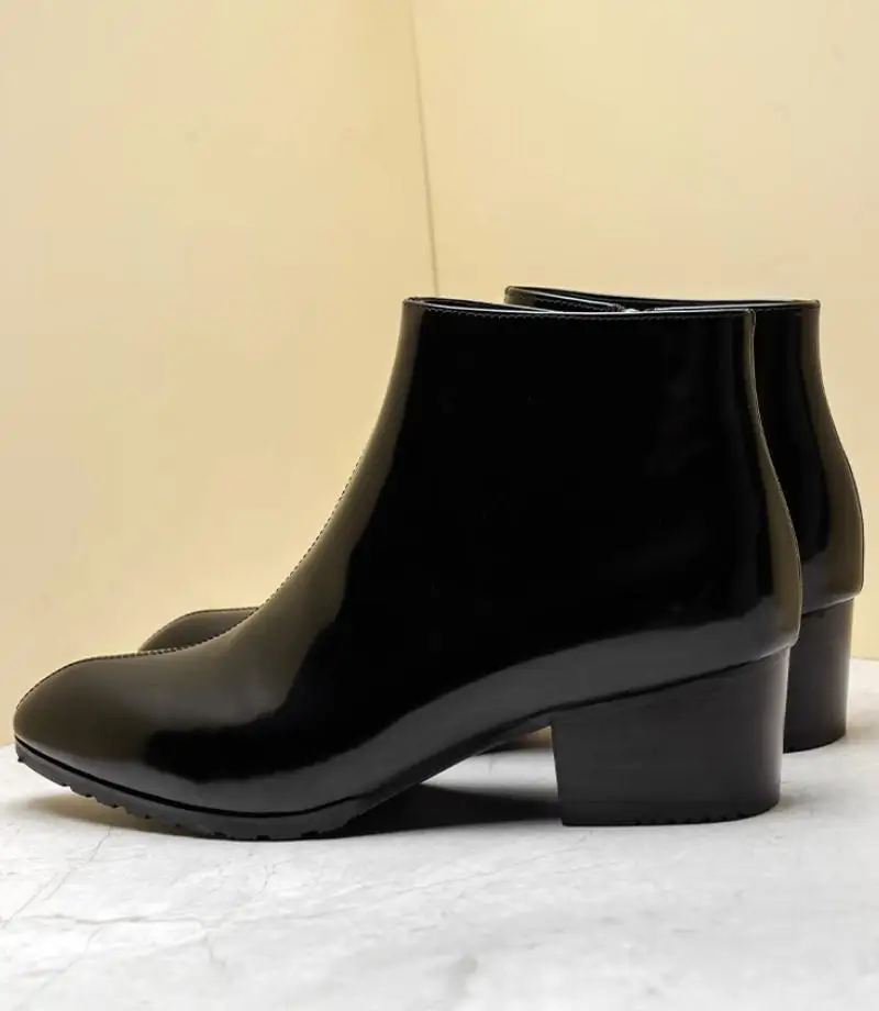 New Luxury Patent Leather Chelsea Ankle Boots Men 5cm Height Increase Fashion Concise Boots Mens Wedding Dress Pointed Toe Boots