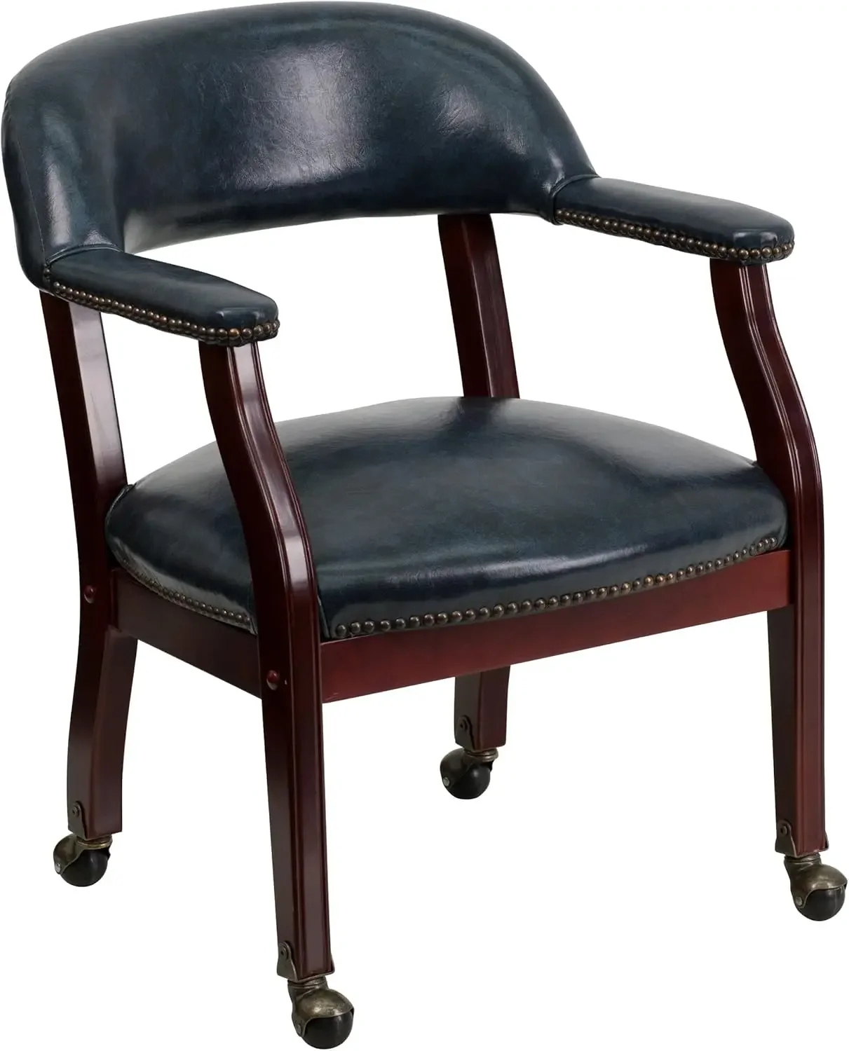 Furniture Sarah Navy Vinyl Luxurious Conference Chair with Accent Nail Trim and Casters