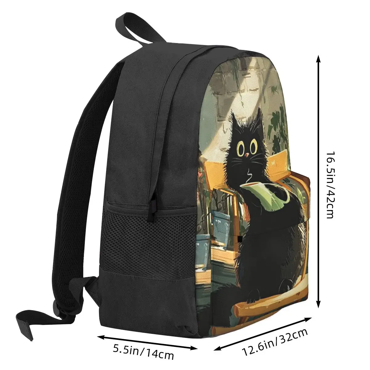 Black Cat Morning Coffee In Kitchen Backpack Hot Sale Daypack Large Capacity Kids BookBag School Bag Shoulder Bags for Men Women