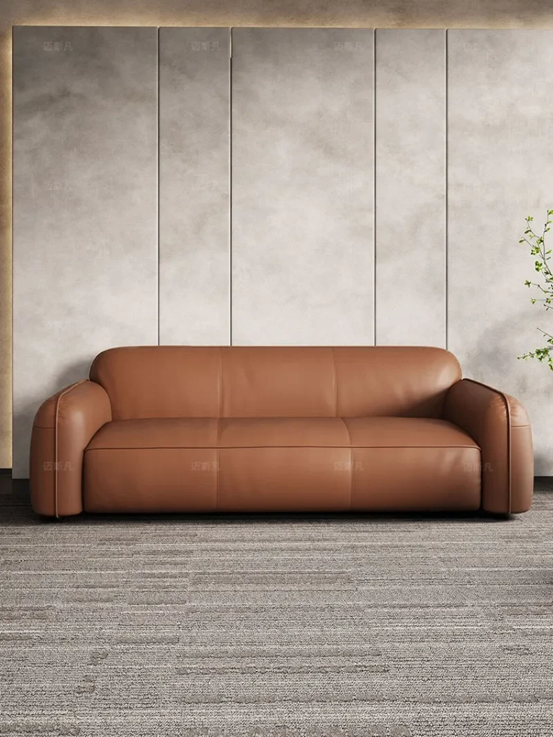 Italian minimalist leather sofa first layer cowhide size apartment three-person living room apartment sofa duplex office