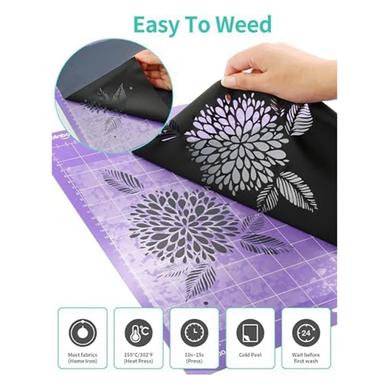 ไวนิลถ่ายเทความร้อนแบบกลิตเตอร์ 6 แพ็ค, ไวนิล HTV Iron-On ขนาด 30.5 X 91 ซม