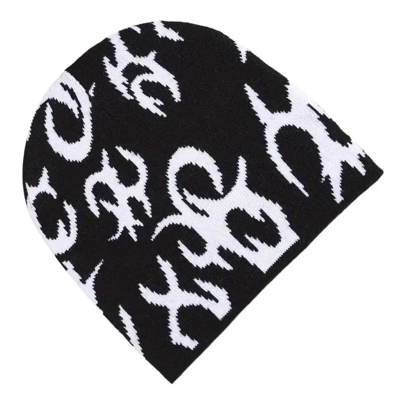 

652F Fashion Knit Goth Pattern Hat Outdoor Windproof Crochet for Teens Girls