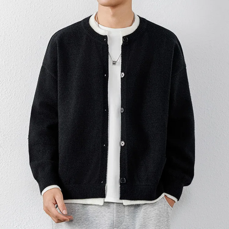 Obrázek 5: Half-neck pletené svetr svetr pánské 2026 podzim jednoduchý button-down svetr bunda