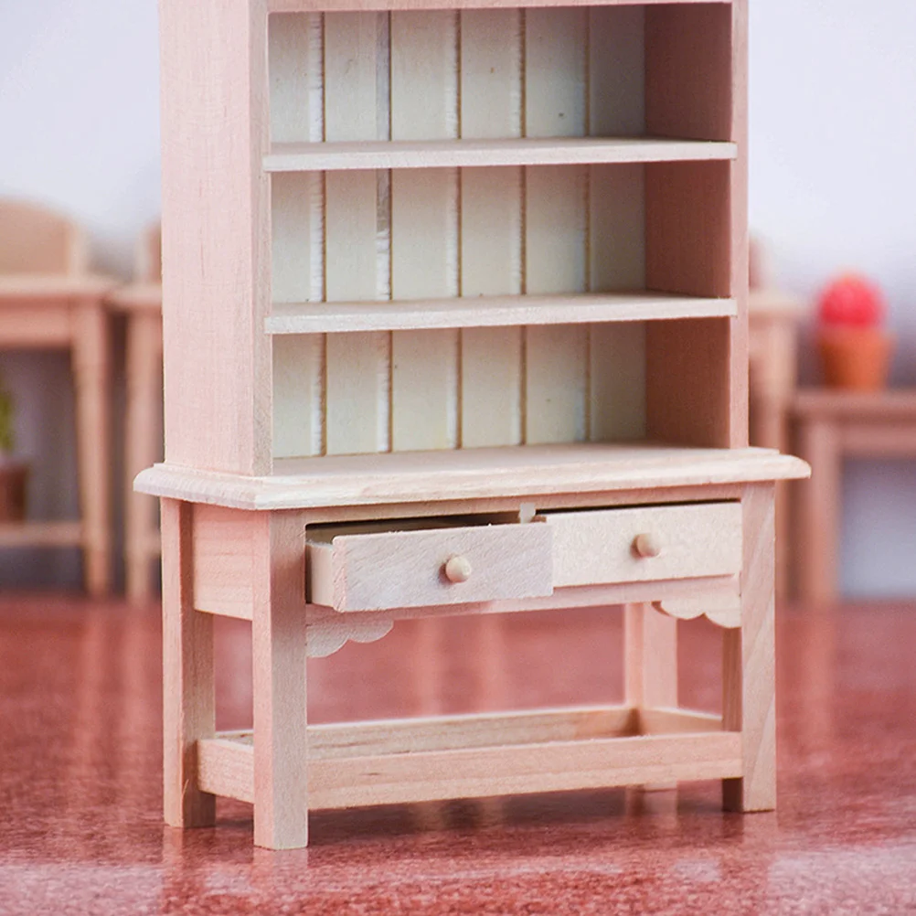 Mini Wardrobe Ornaments Miniature Furniture Home Accents Decor Wooden Cabinet House Light Decorations for Model