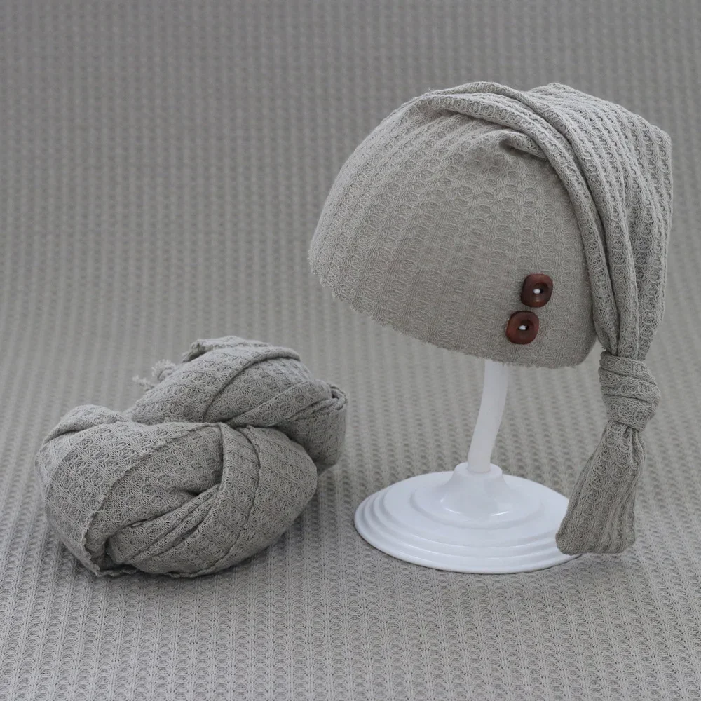 2pcs/set Baby Hat Newborn Photography Props Wrap Blanket Knitted Swaddling Photo Shoot Studio Accessories