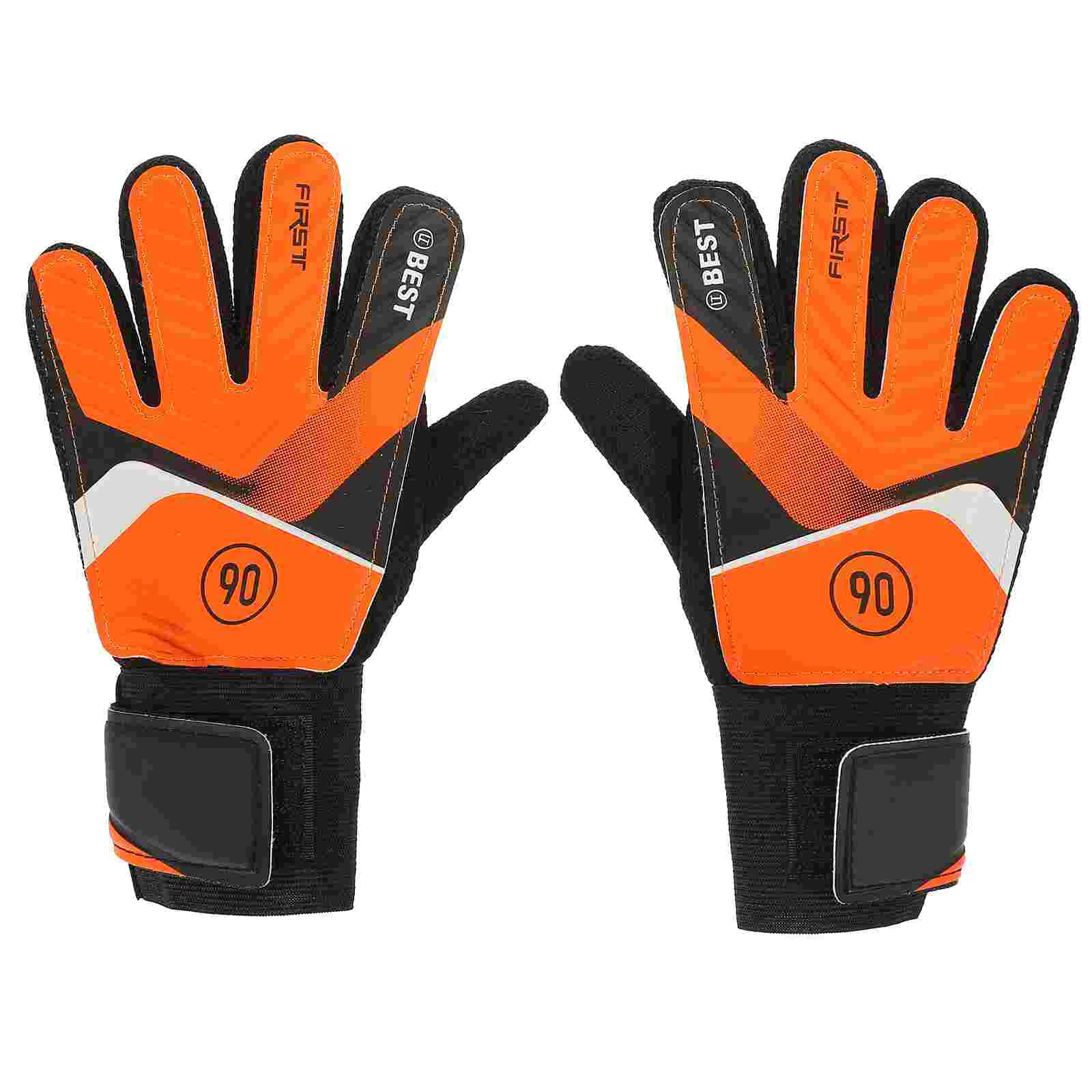 Football Gloves Goalkeeper Latex Anti-collision (green #5) Soccer Sports Competition Supply Orange Match Boy