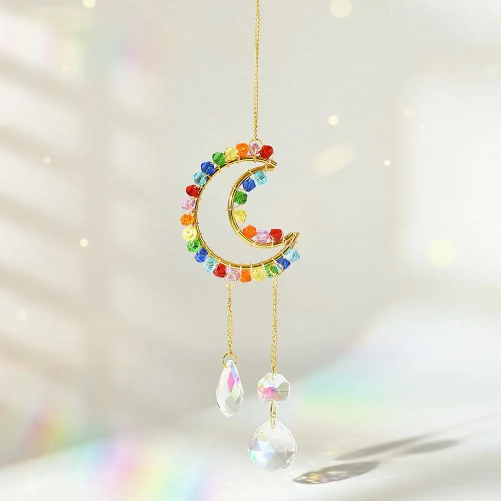 Moon Star Heart Crystal Sun Catcher Pendant Hanging Handmade Rainbow Catcher Natural Hanging Wind Chimes Wedding Curtain Decor