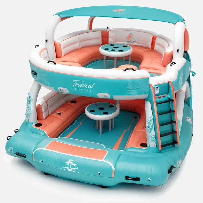 Wholesale Large Floating Water Island Platform with Slide Lounge Sofa Bar Table and Canopy for Water Park
