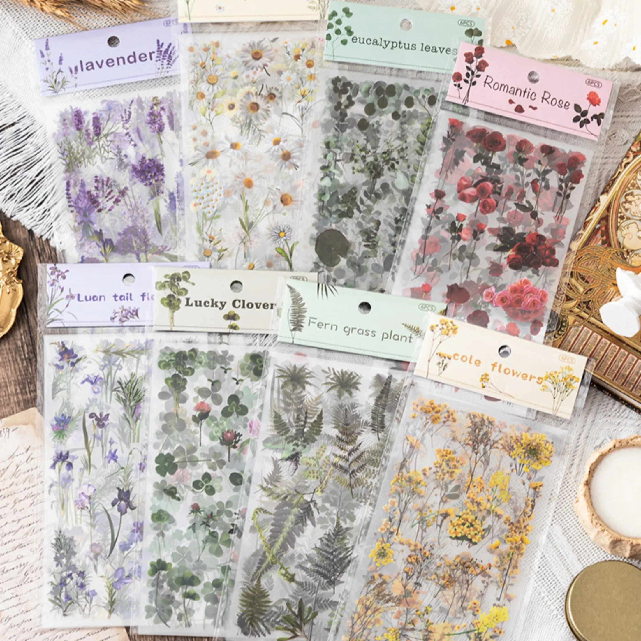 6pcs-pack Nature Book Series Album Sticker Pack PET Plant Flowers Retro Style Handbook Enthusiasts Creative Material Stickers