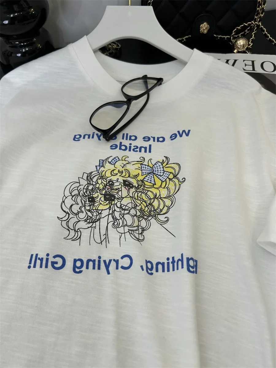 

Повседневная футболка свободного кроя ort Sve fiti Doll Head с буквенным принтом ex Летний антивозрастной универсальный круглый топ