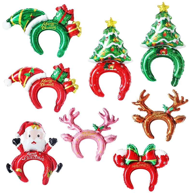 

10/20pcs Christmas Headband Balloons Christmas Tree Reindeer Antlers Santa Claus Gifts Festive Decoration Aluminum Foil Balloon