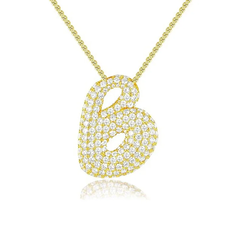 Women's 18K Gold Plated Bubble Letter Necklace Dainty Pave CZ Cubana Initial Pendant Diamond Fashion Jewelry Chain Wearable Gift