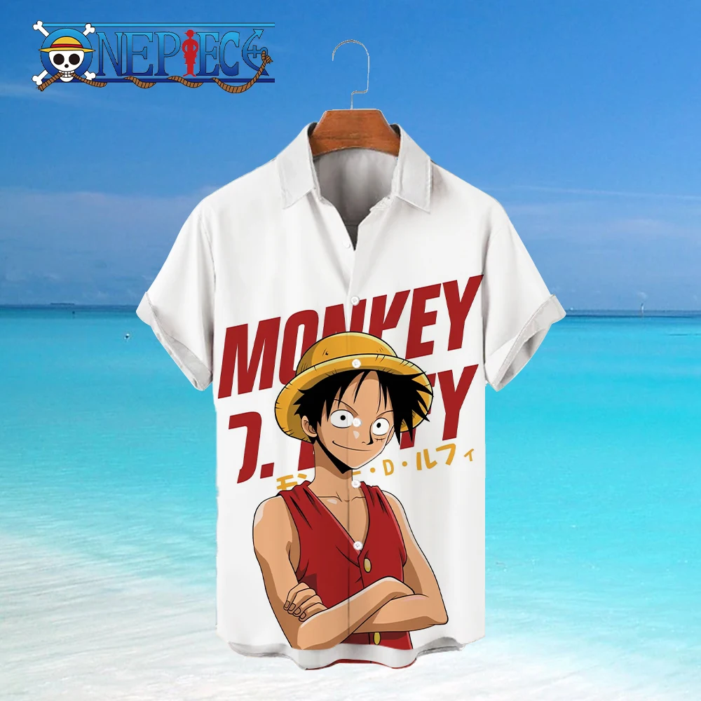 One Piece 5Xl Mens Clothes Men's Shirts Y2k Blouses Monkey D Luffy Anime Elegant Shirt Man Beach Blouse Streetwear Tops Social