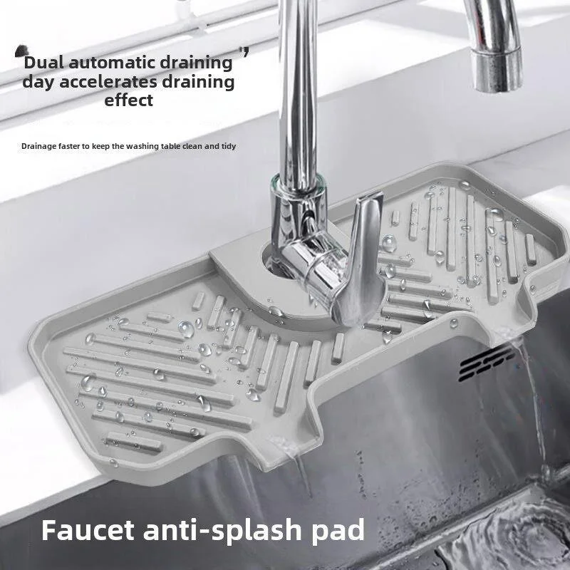 Kitchen Faucet Drain Pad Sink Splash Proof Narrow  Free Cutting Silicone Water Control Drain Mat Rectangular Pure Color N...