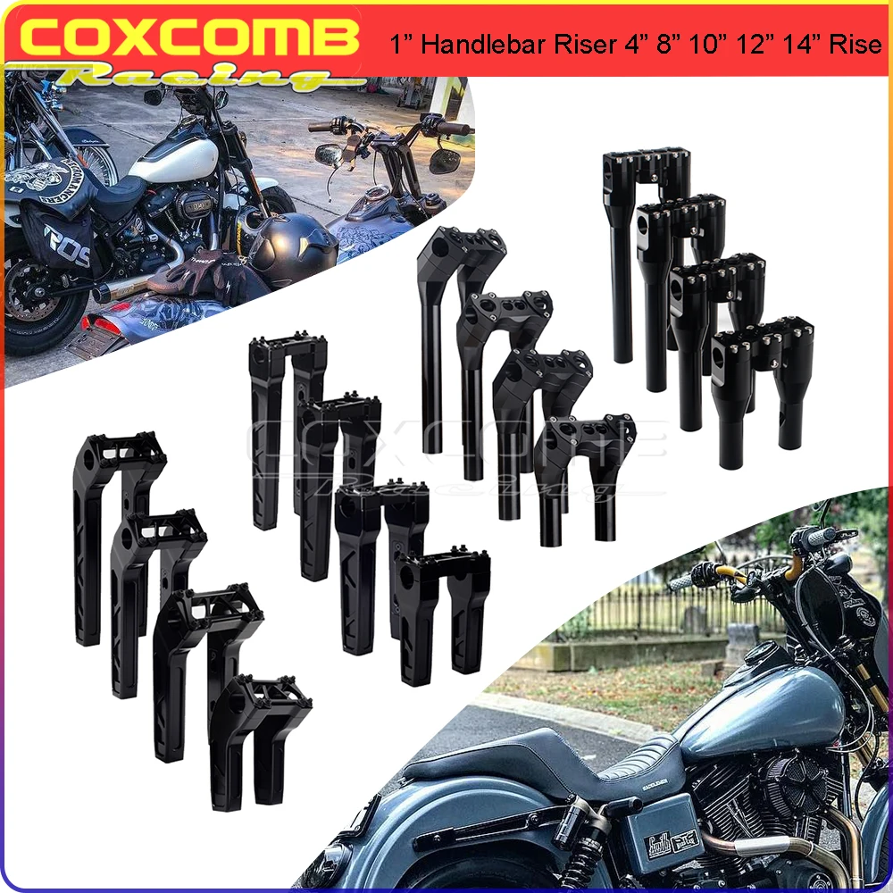 

Black Club Style Pull Back Kickback Upright Handlebar Riser 4"-14" 8" 10" Rise For Harley Sportster XL883 1200 Wide Glide Fatbob