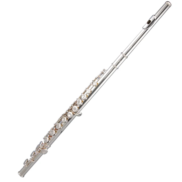 Professional Silver C Key Bass Flute with Offset G Key Italy Pad and Hard Case Woodwind Instrument for  Band Performance