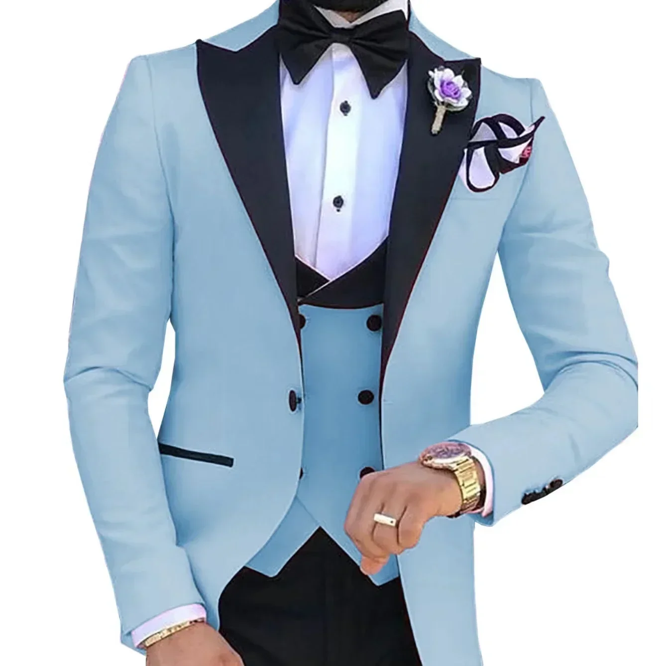 

Men's Business Tuxedo Suit, High Quality Blazer Vest and Pants Set, Peak Lapel, Luxury, Wedding, High Quality