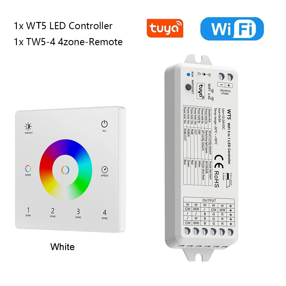 CENFAYA Tuya wifi 5 in 1 led controller kit rf 2,4g glas wand montage touch panel rgbcct led smart dimm steuerung dc 12v 24v dimmer 3