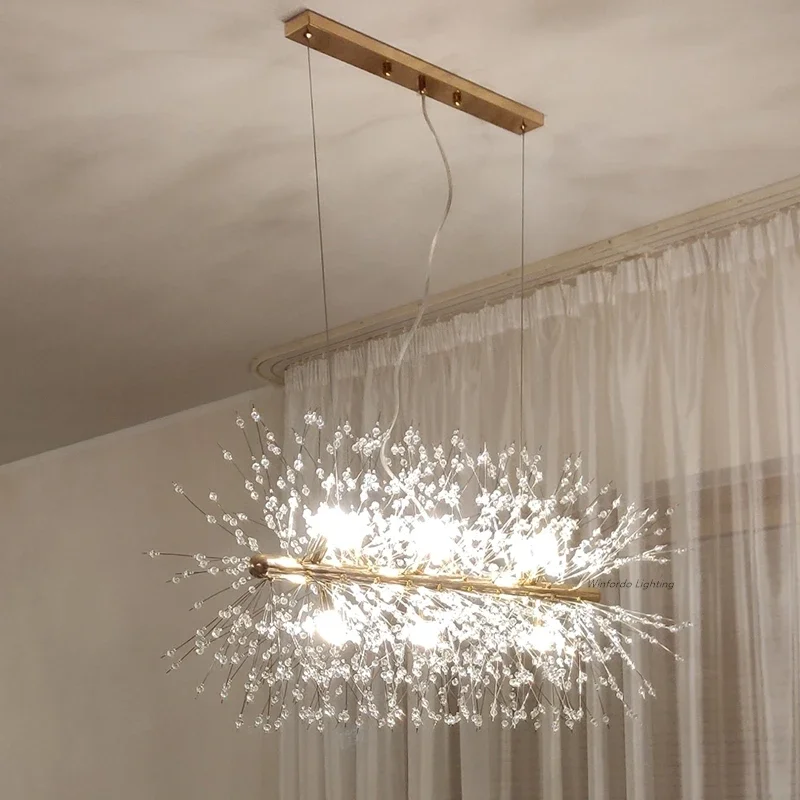 Imagem -02 - Retangular Cristal Led g9 Dandelion Chandelier Iluminação Lâmpada Pingente para Sala de Jantar Restaurantes Lojas Winfordo Wf-p92l