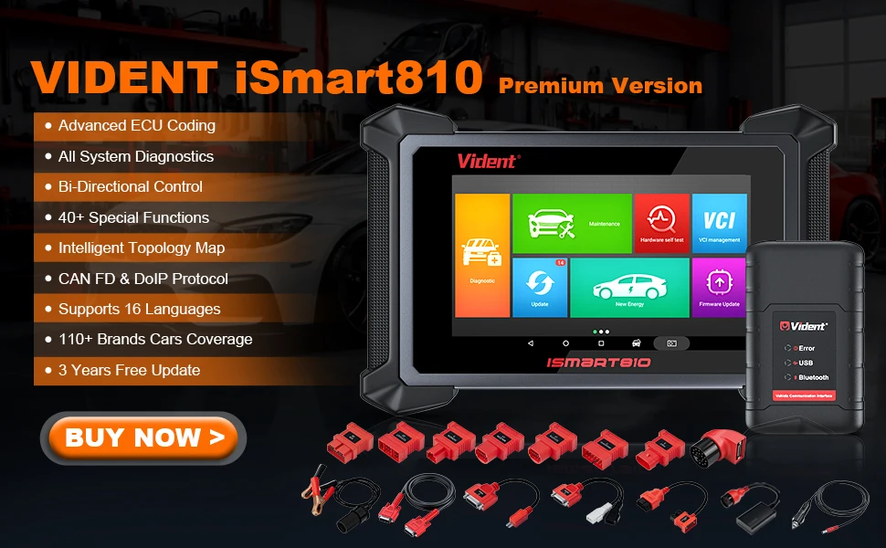 VIDENT ISmart810 Car Diagnostic Tool Topology Map Scanner Bidirectional Scan Tool ECU Coding Key Programming 40 Resets