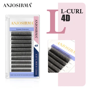 ANJOSIRMA 4D-W 모양 L 컬 속눈썹 익스텐션, 자연스럽고 부드러운 속눈썹, 조립식 밍크 솜털 인조 속눈썹 