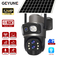 GEYUNE Solar Outdoor 4G Sim Surveillance Camera 6K 12MP Three Lens 10X Zoom Wireless Cctv PTZ IP66 Security Solar Panel Cameras