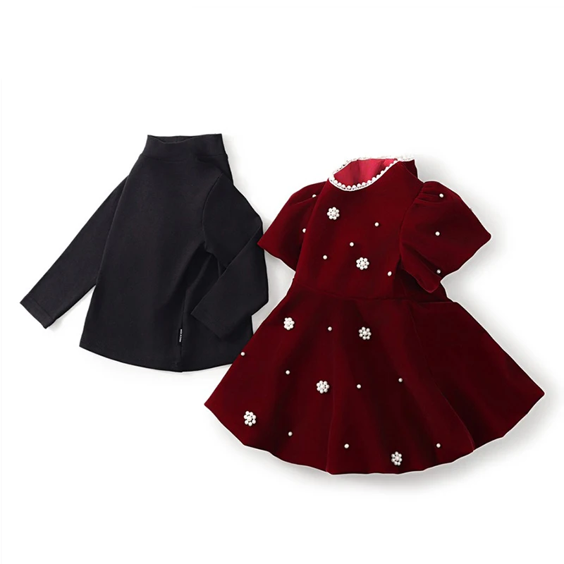 فساتين بناتي للأطفال فستان لؤلؤ أحمر بأكمام منتفخة فستان الأميرة للأطفال زي حفلة عيد الميلاد للأطفال من سن 2 إلى 7 سنوات ملابس فتاة #2