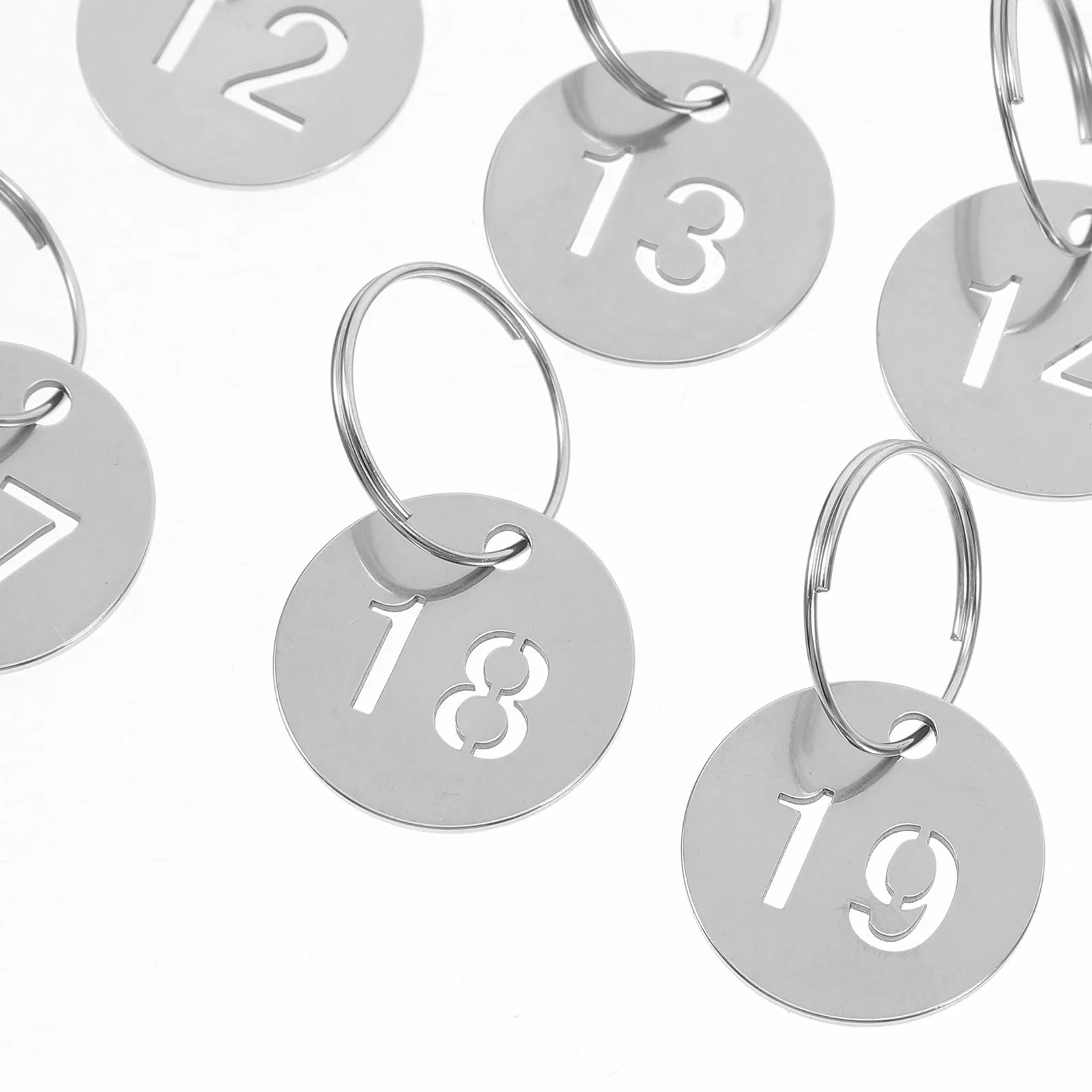 20Pcs Round Numbered Stainless Steel Tags Hollow Polished Finish Engraved Numbers for Keys Metal Keychain Labels Key Management