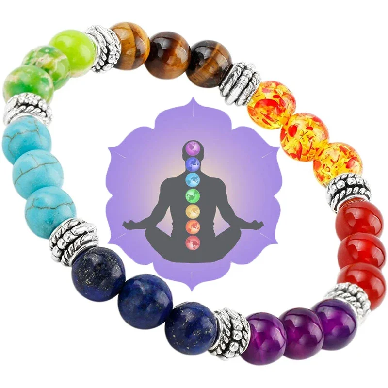 7 Chakra Colorful Beads Bracelet Natural Stone Black Rope Braided Yoga Reiki Healing Balance Bracelets & Bangles Meditation Gift