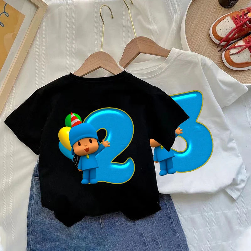 Pocoyos Series Child Birthday TShirt Cartoon Merch Boy Short Sleeve Tees Cute Kids Summer Clothes O-neck Casual Tops Gift