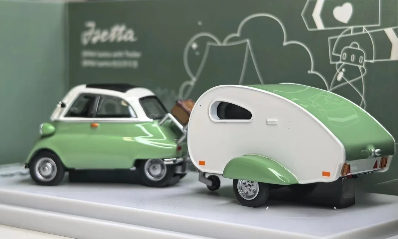 In stock 1:64 Isetta original green alloy replica vehicle model, boy toy gift, room collection statue
